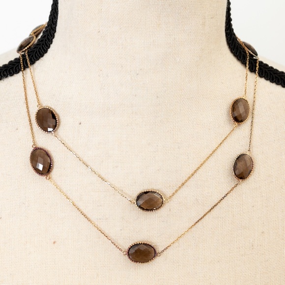 Technibond checkerboard faceted gemstone necklace sterling silver smoky quartz - Picture 7 of 14